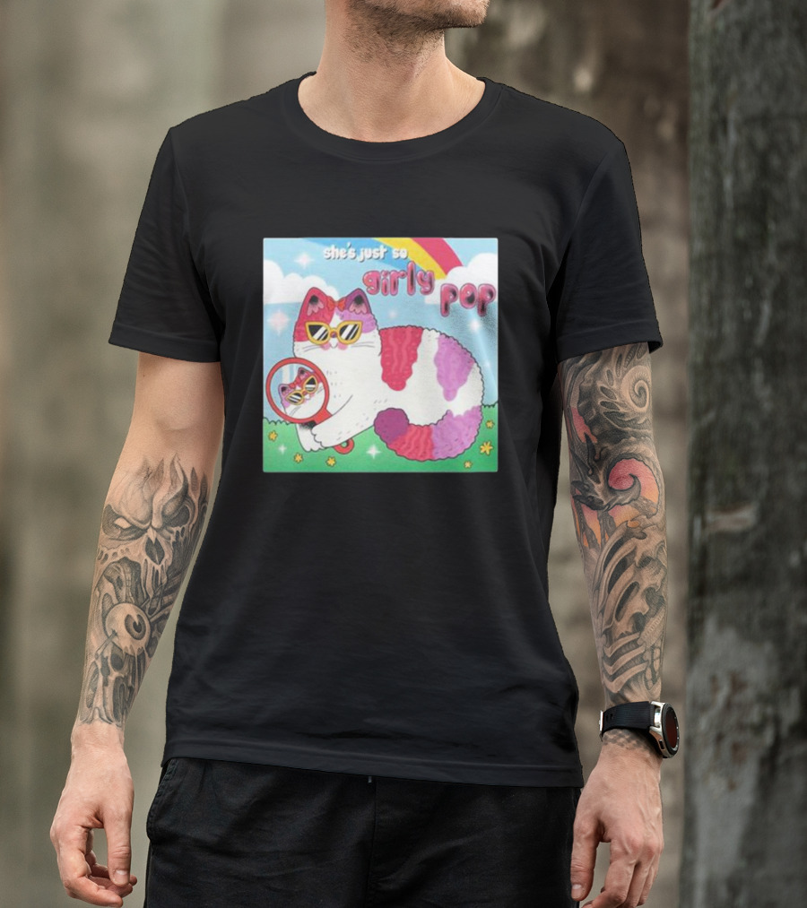 She's Just So Girly Pop Rainbow Sunglasses Cat T-Shirt