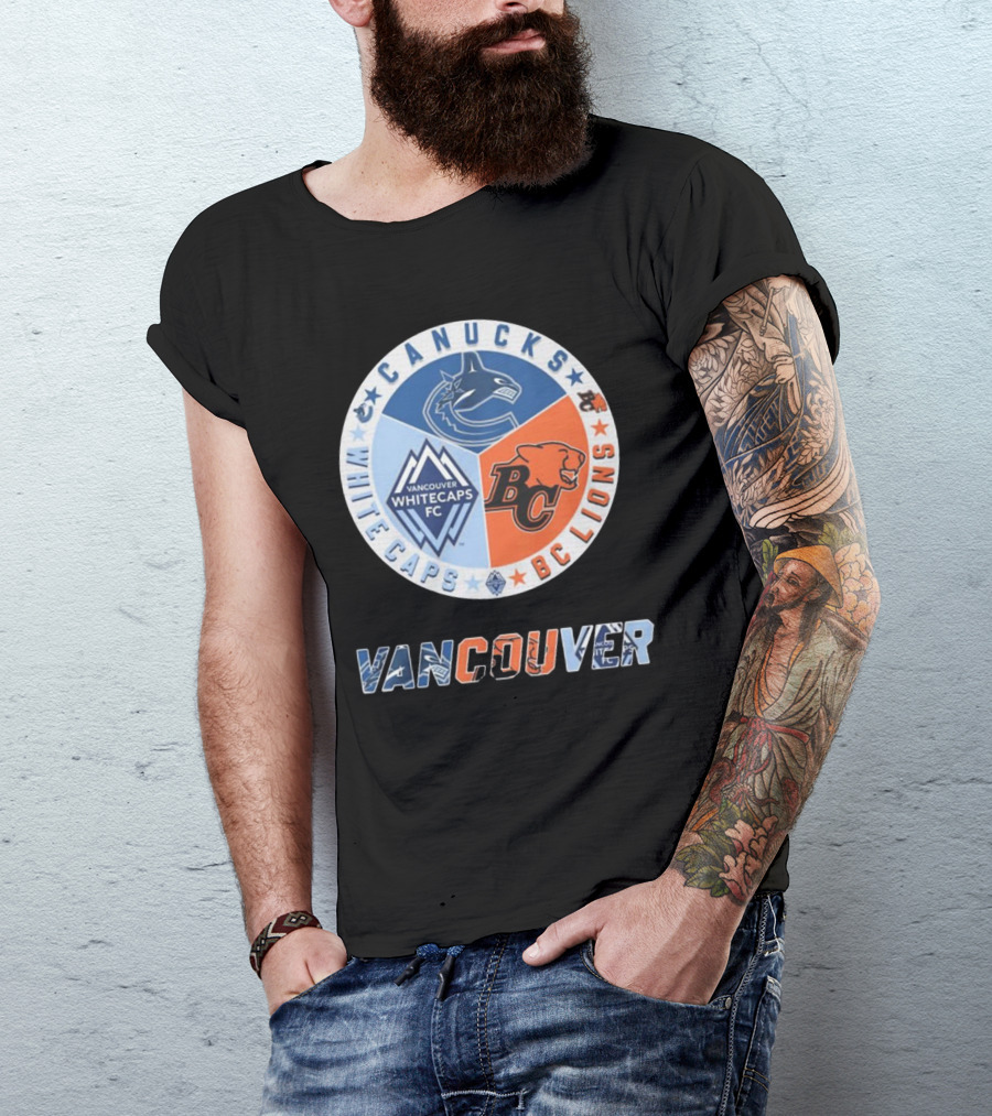 Vancouver Canucks Whitecaps BC Lions Logos Emblem T-Shirt