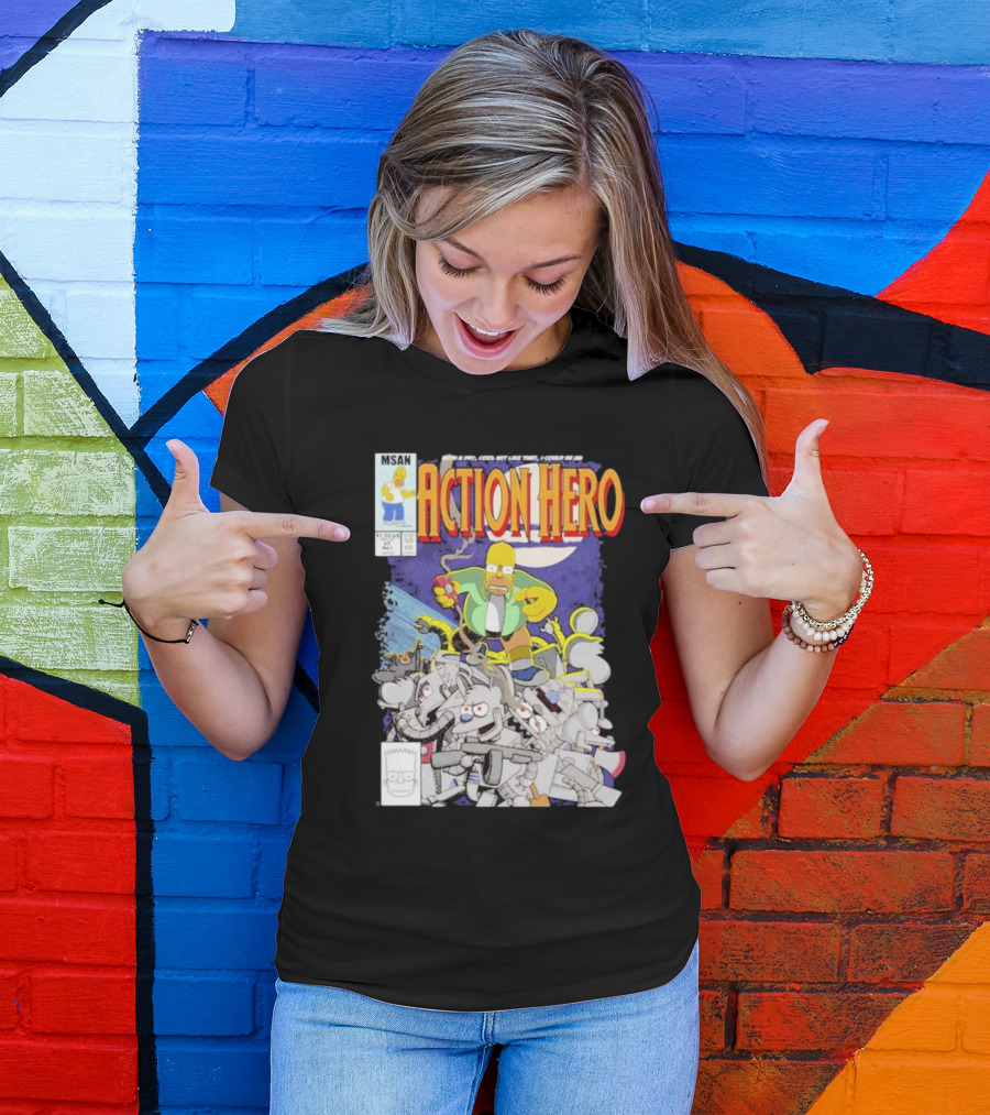 MSAN The Simpsons Action Hero With A Dry Cool Wit I Could Be An Action Hero With Mouse Robot T-Shirt