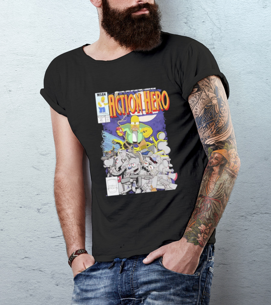 MSAN The Simpsons Action Hero With A Dry Cool Wit I Could Be An Action Hero With Mouse Robot T-Shirt