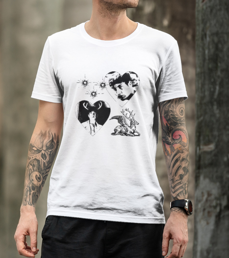 Mustardyardpress Store Oliver Hearts Deer And Faces T-Shirt