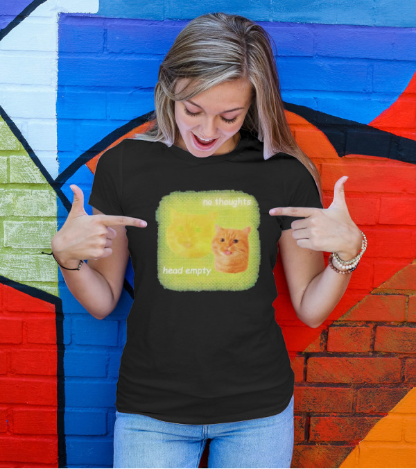 No Thoughts Head Empty Cat Meme Green Background T-Shirt