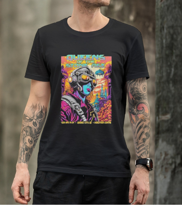 Queens Of The Stone Age Sun Apr 14 2024 Quebec City QC Videotron Centre Psychedelic Sci-Fi T-Shirt