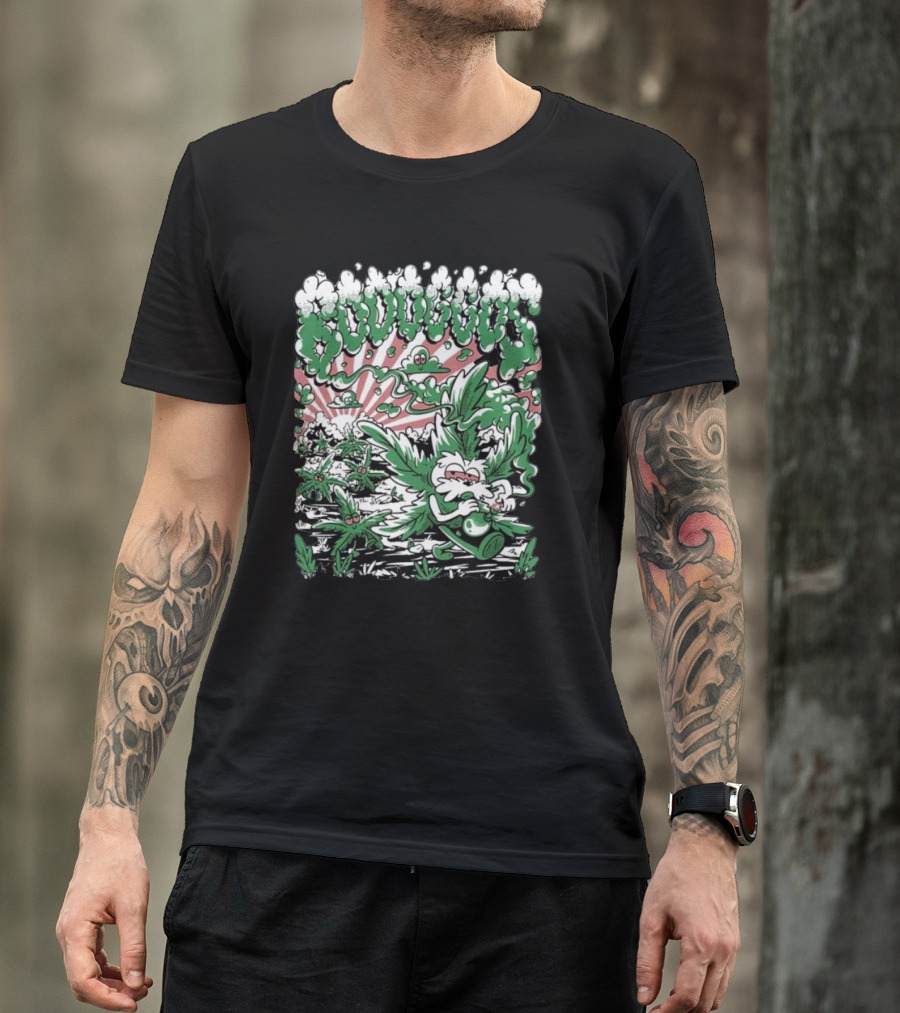Bodoggos 4-20 Cartoon Dogs With Smoke And Green Leaves T-Shirt