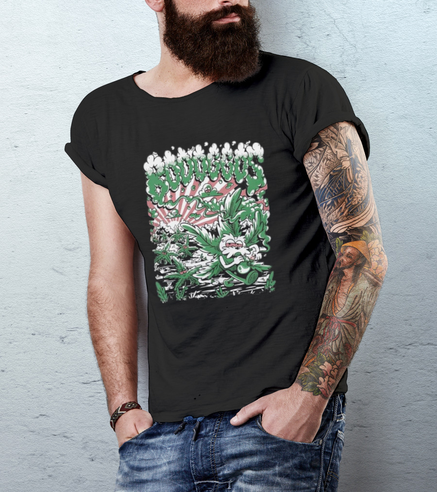 Bodoggos 4-20 Cartoon Dogs With Smoke And Green Leaves T-Shirt