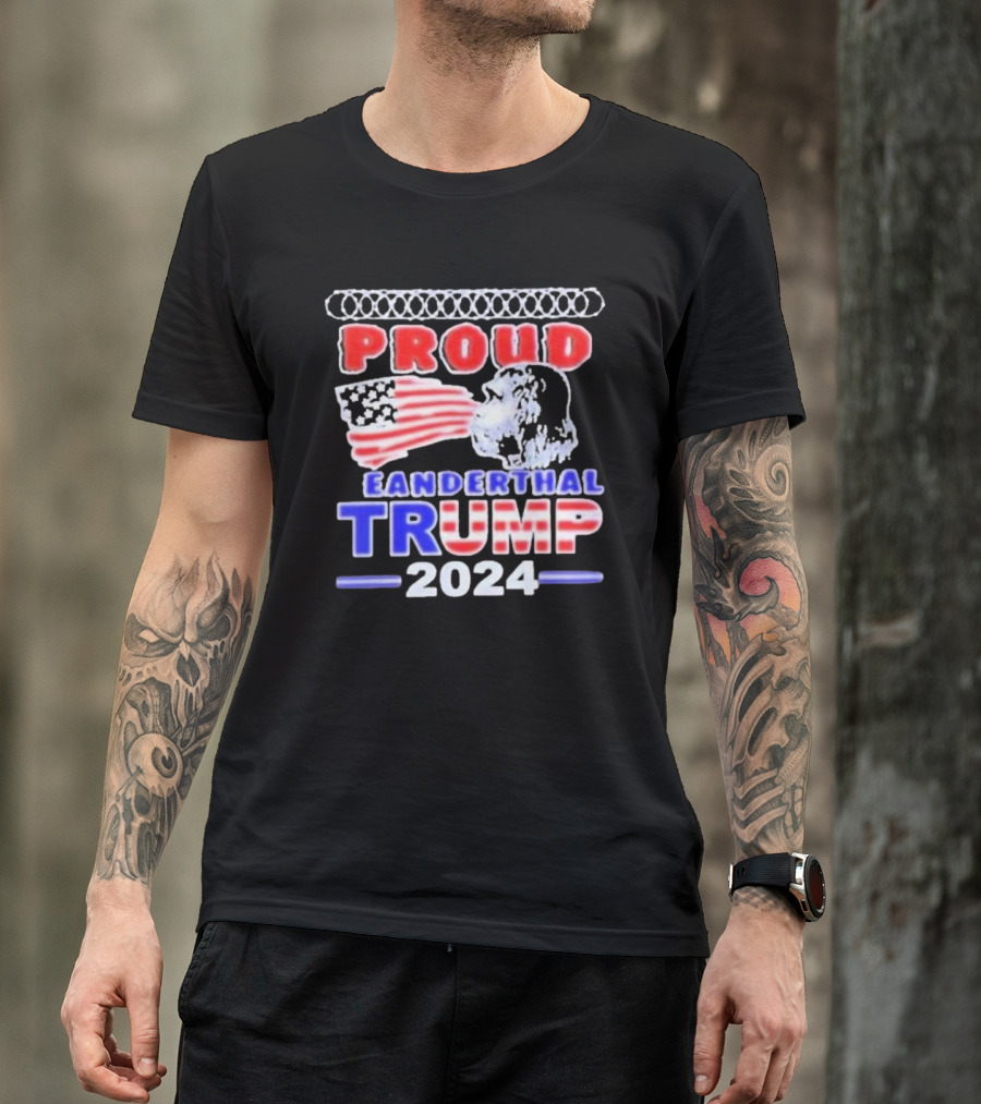 Proud Neanderthal Trump 2024 American Flag T-Shirt