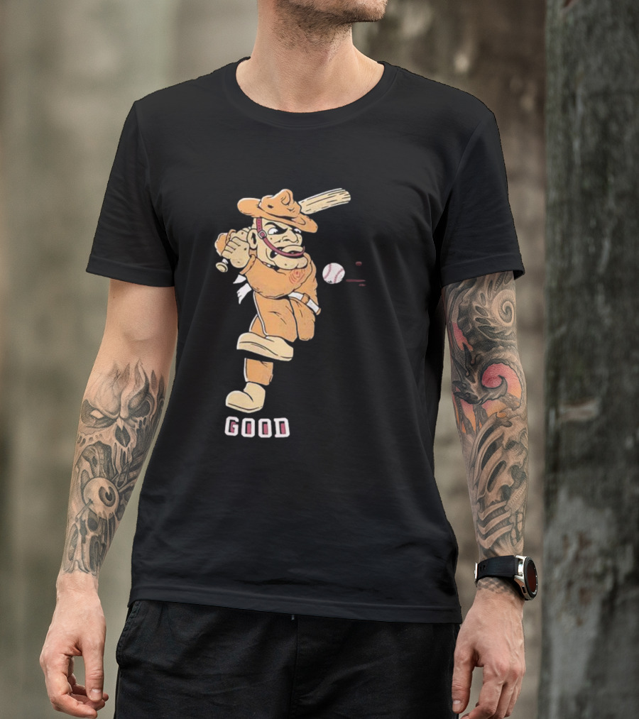 Good Tam Baseball Comic Character Swinging At Pitch T-Shirt