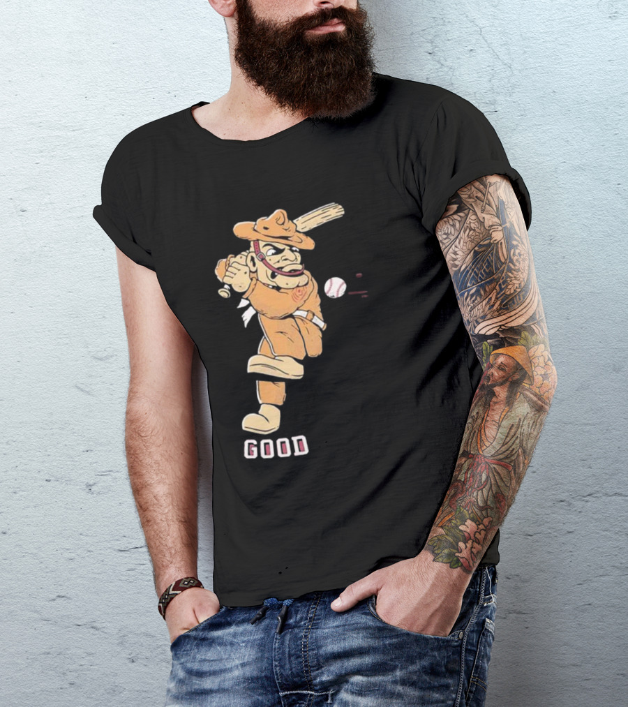 Good Tam Baseball Comic Character Swinging At Pitch T-Shirt