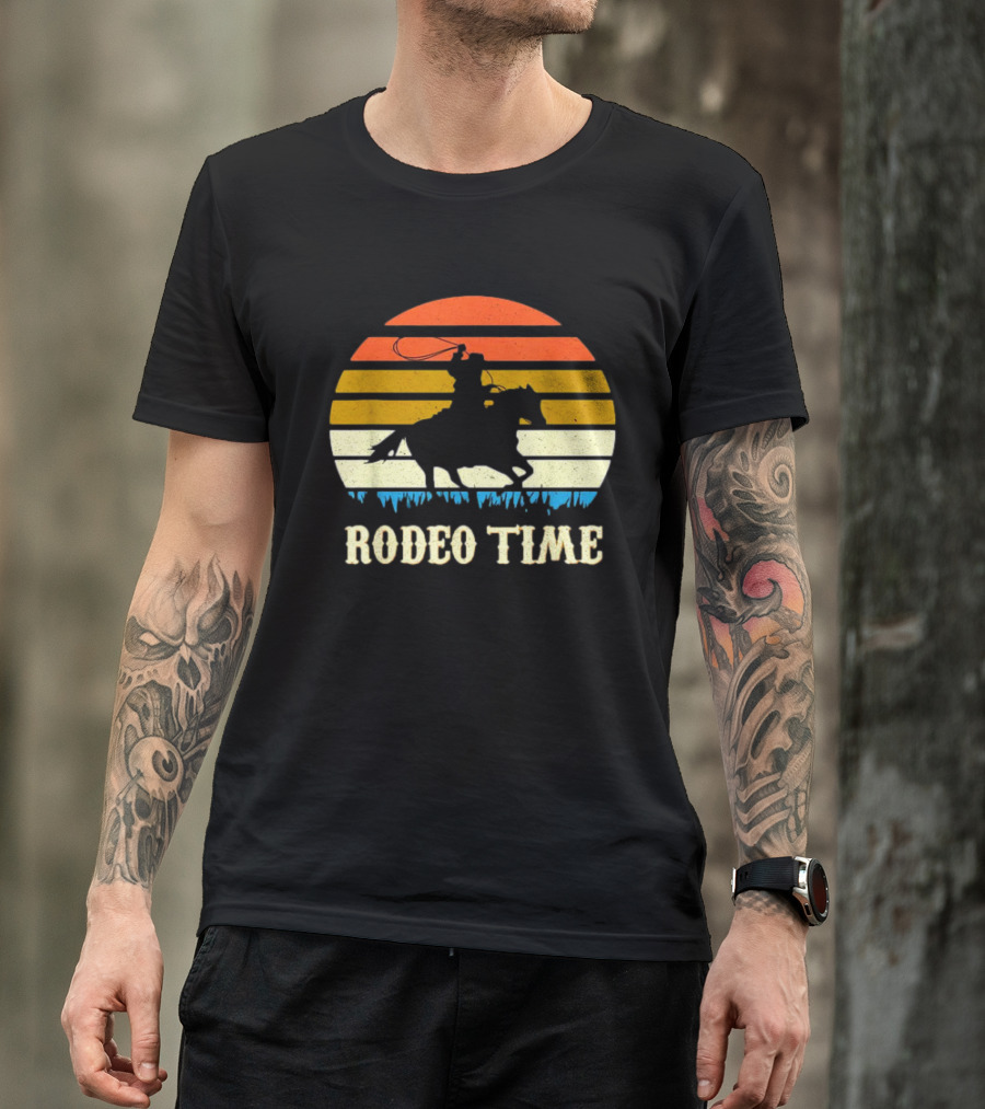 Rodeo Time Cowboy Sunset Horse Ranch Lasso T-Shirt