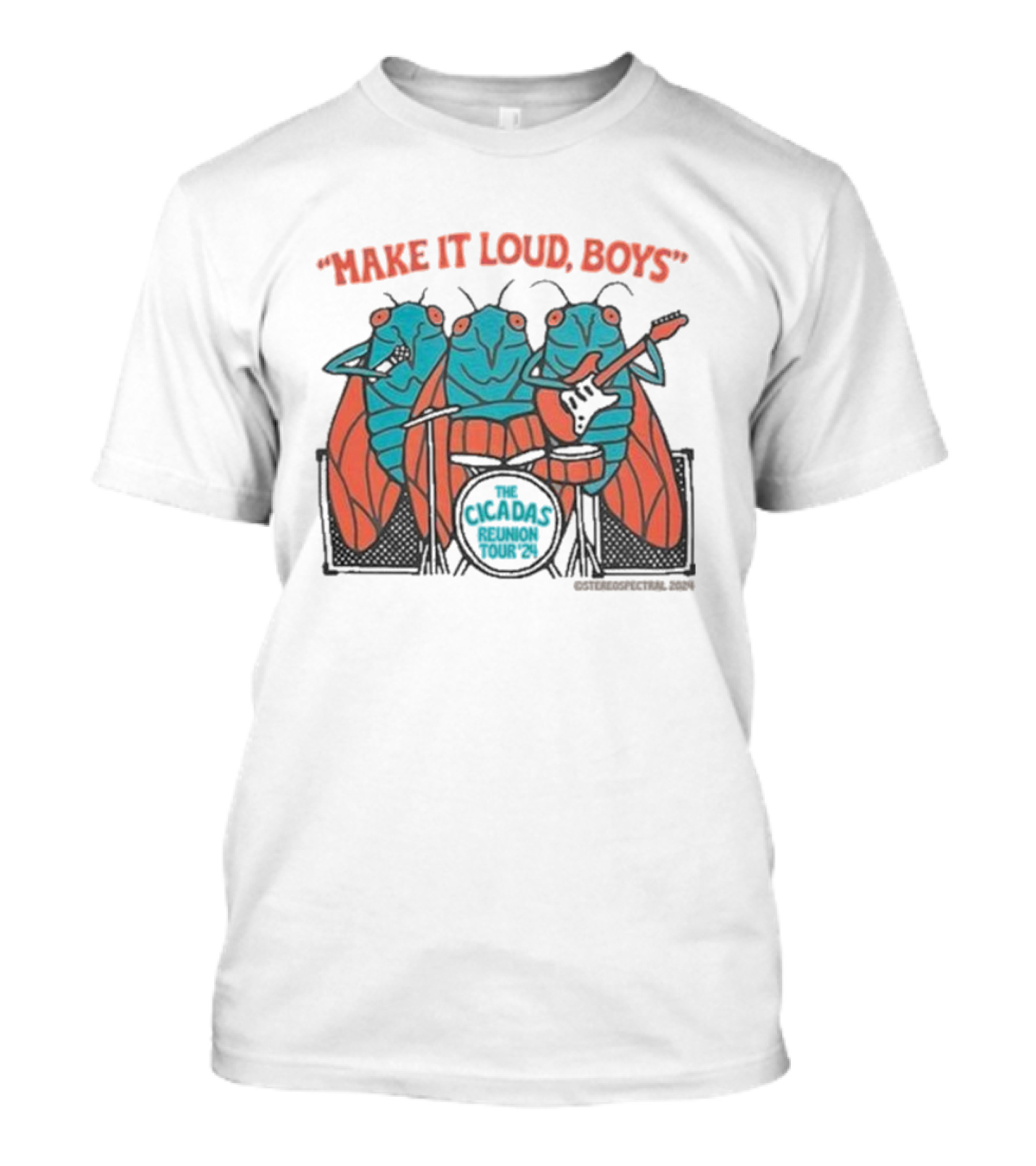 Make It Loud Boys The Cicadas Reunion Tour '24 Trio Playing Instruments T-Shirt
