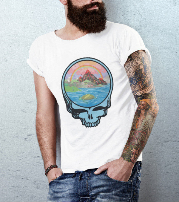 Grateful Dead Aloha Earth Day Volcano Skull Rainbow Turtle T-Shirt