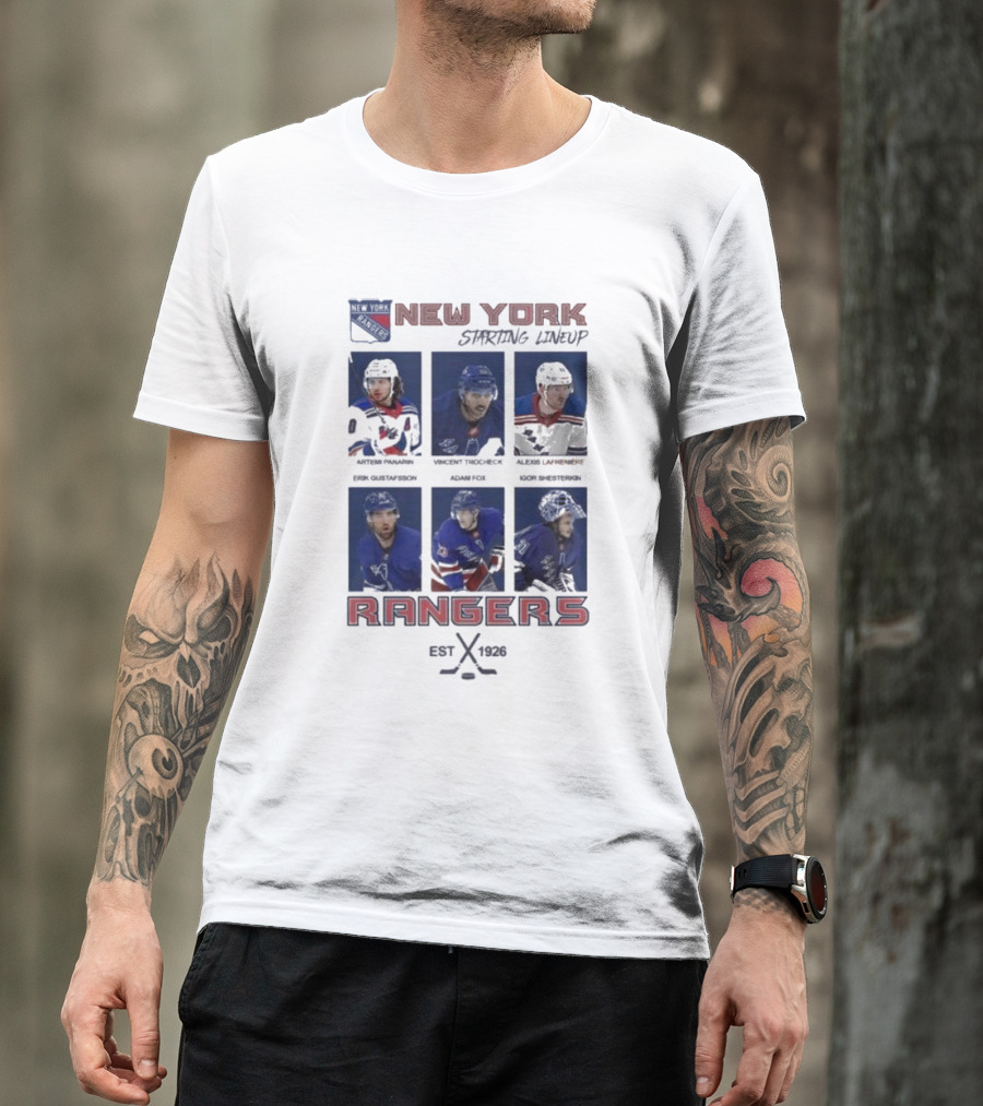 New York Rangers Starting Lineup Established 1926 Hockey Cards T-Shirt