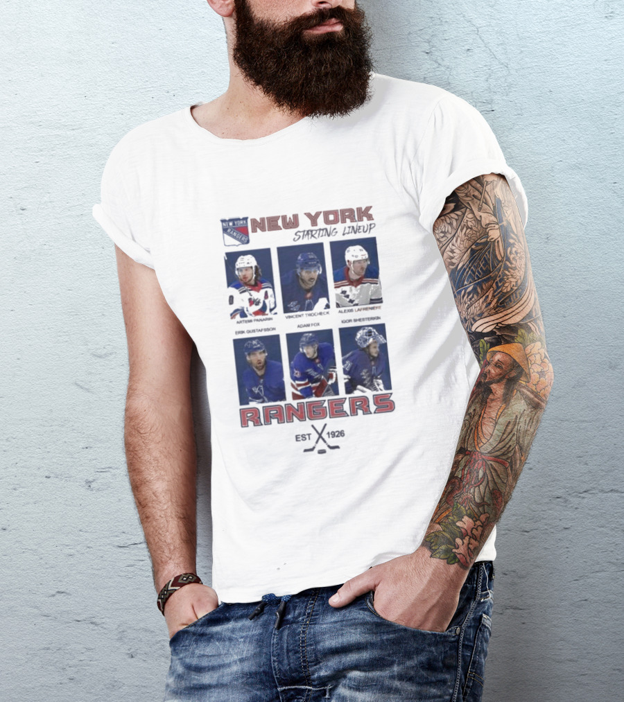 New York Rangers Starting Lineup Established 1926 Hockey Cards T-Shirt