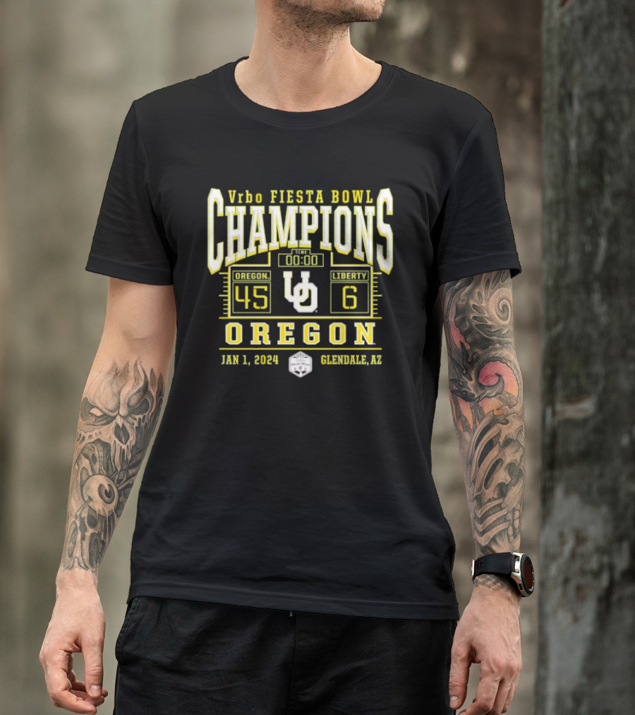 Oregon Ducks Vrbo Fiesta Bowl Champions 2024 Final Score 45-6 Glendale AZ T-Shirt