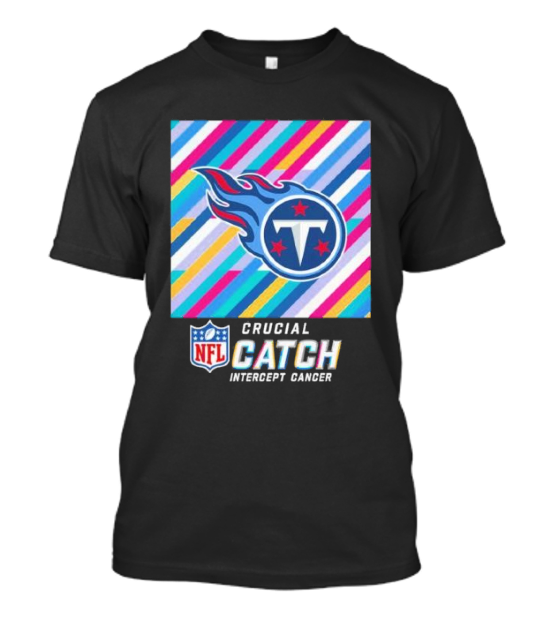 Tennessee Titans Crucial Catch Intercept Cancer NFL 2024 Colorful Stripes T-Shirt