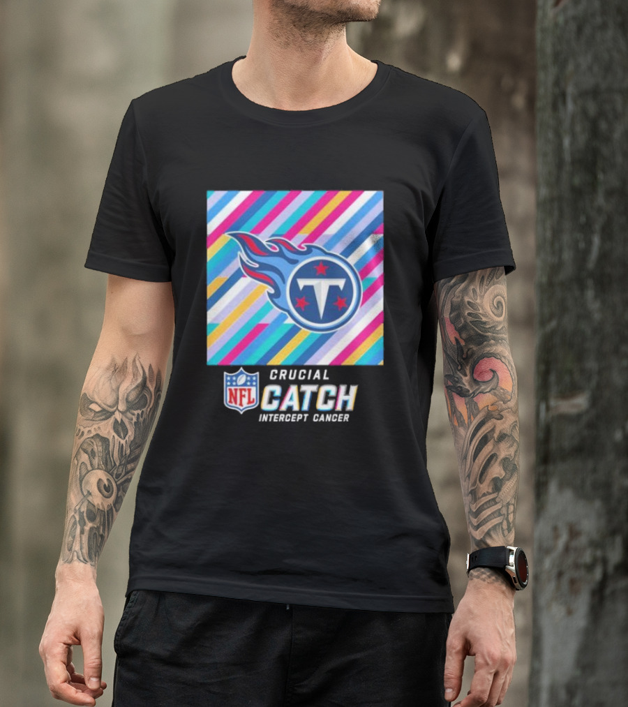 Tennessee Titans Crucial Catch Intercept Cancer NFL 2024 Colorful Stripes T-Shirt