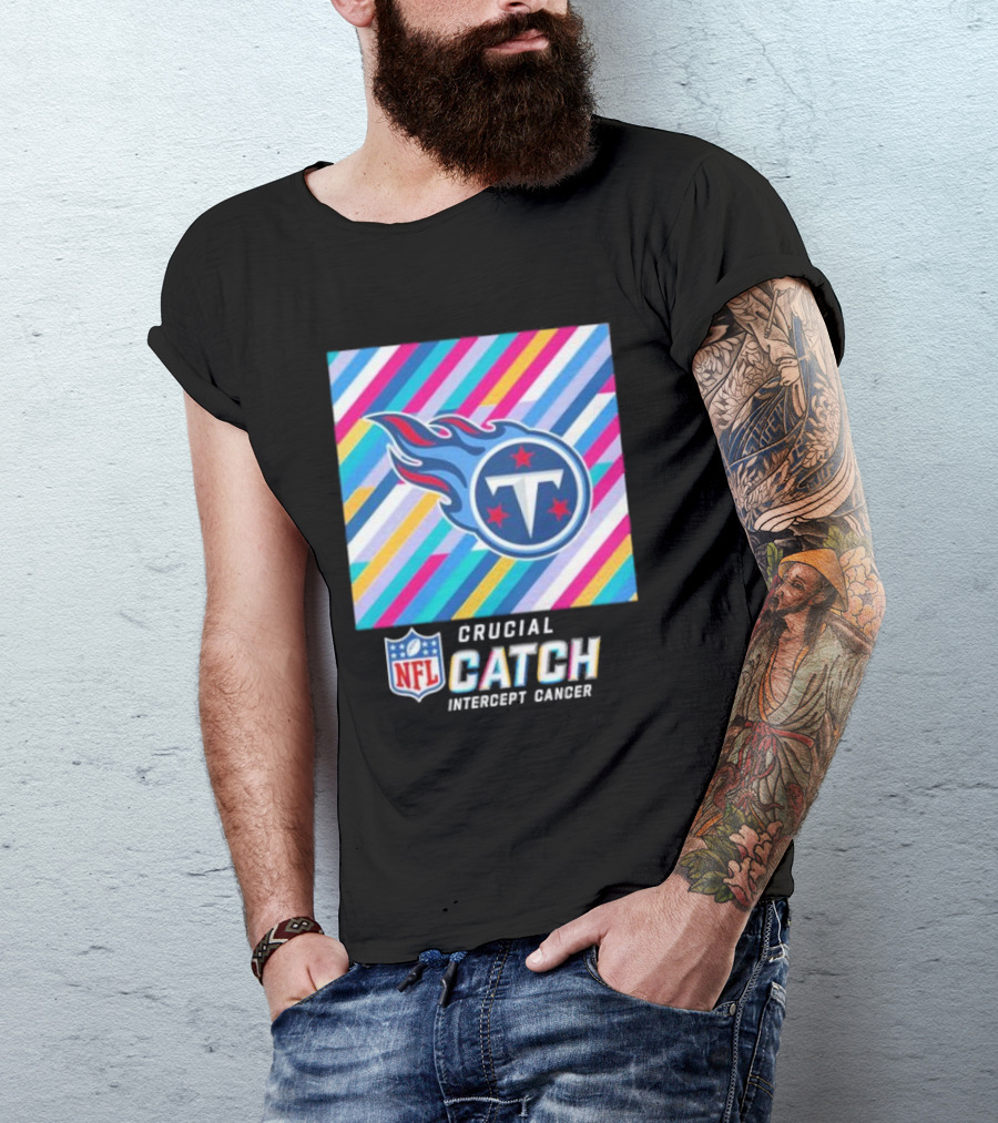 Tennessee Titans Crucial Catch Intercept Cancer NFL 2024 Colorful Stripes T-Shirt