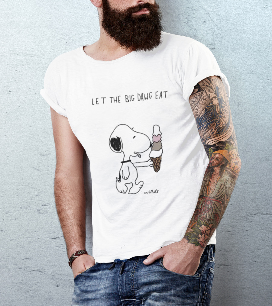Let The Big Dawg Eat Snoopy Ice Cream Cone ~Gray T-Shirt