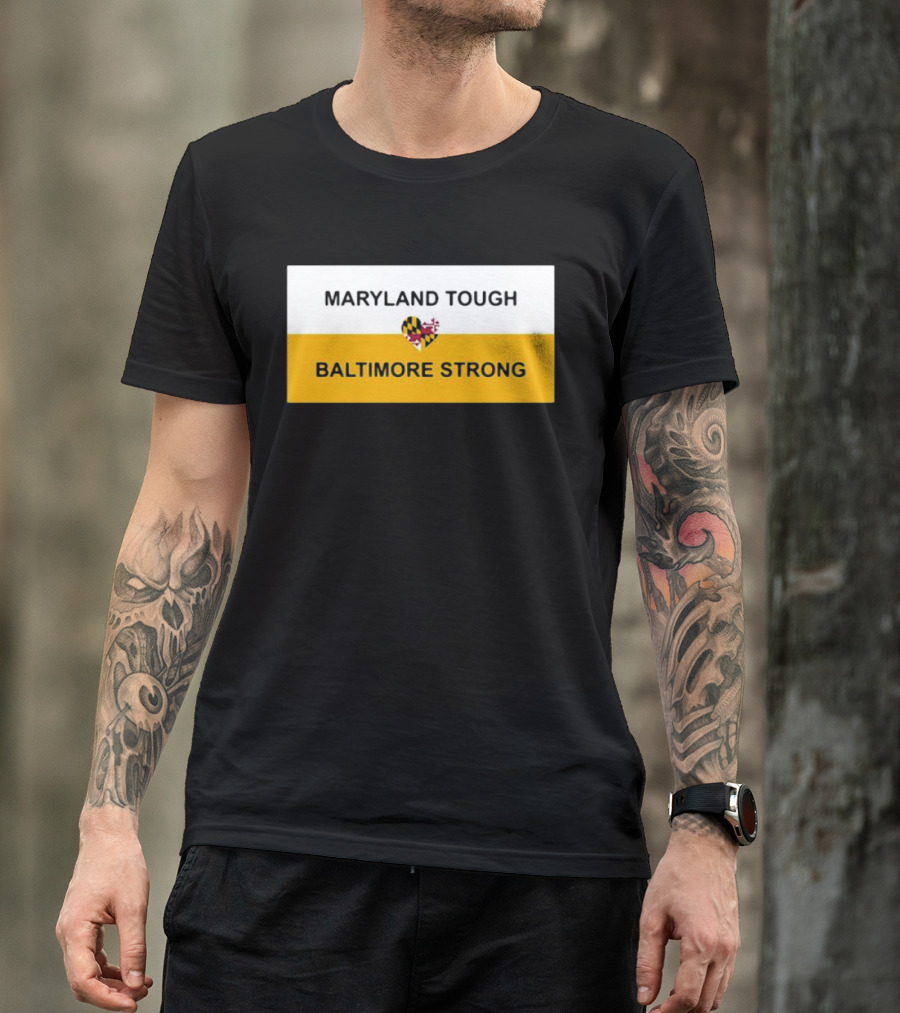 Maryland Tough Baltimore Strong Heart Maryland Flag T-Shirt