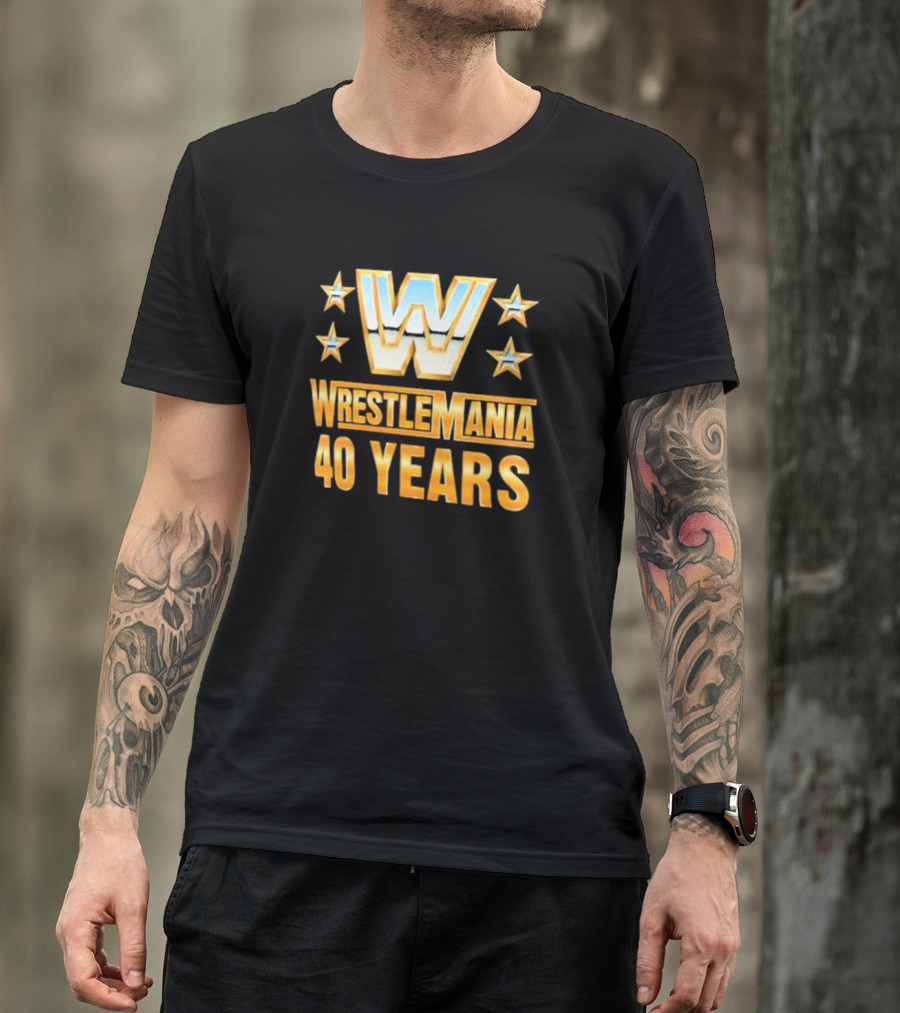 Wrestlemania 40 Years Retro Logo With Stars T-Shirt