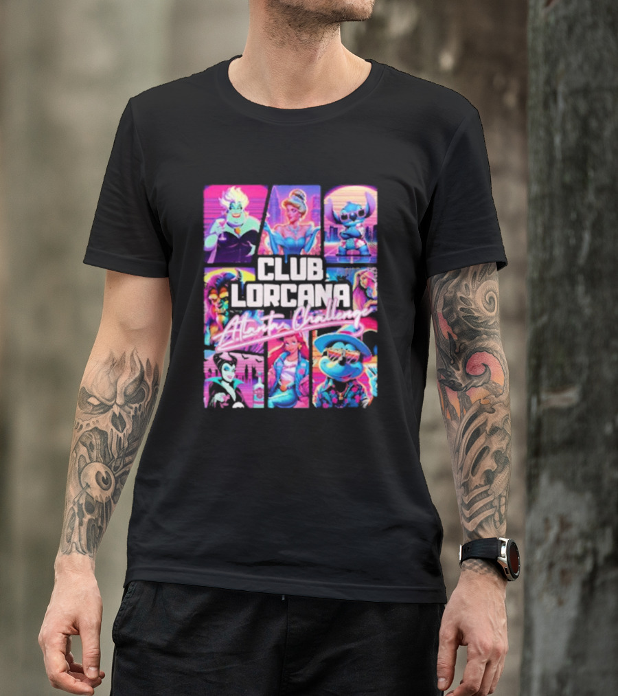 Club Lorcana Atlanta Challenge Ursula Cinderella Stitch 80s Neon T-Shirt