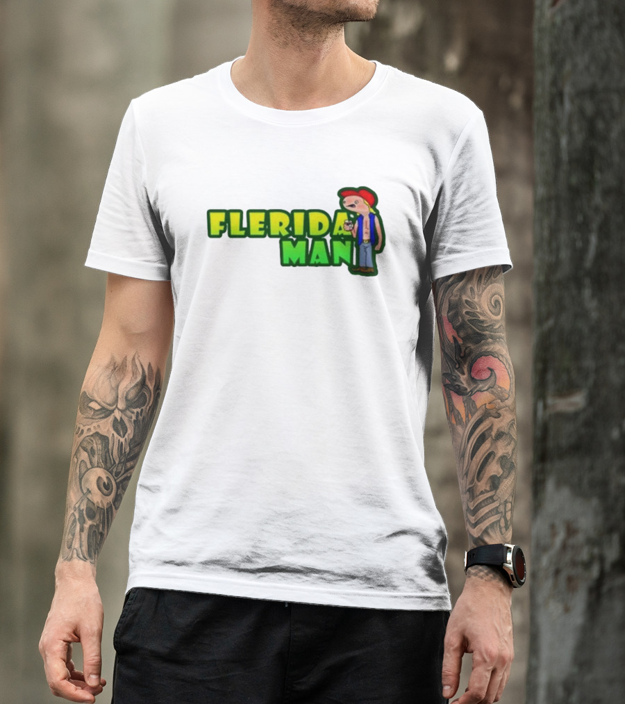 Flerida Man Beer Drinking Cartoon Character With Red Cap And Green Letters T-Shirt