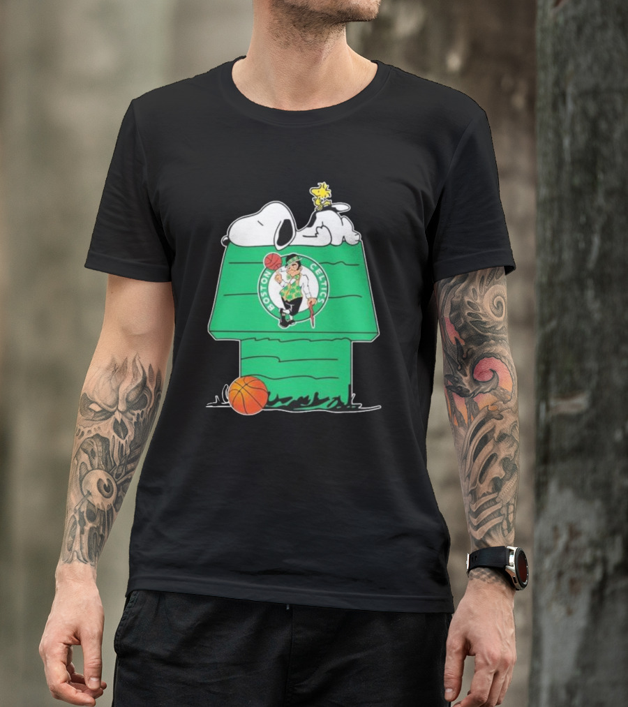 Peanuts Snoopy Woodstock Boston Celtics Basketball House T-Shirt
