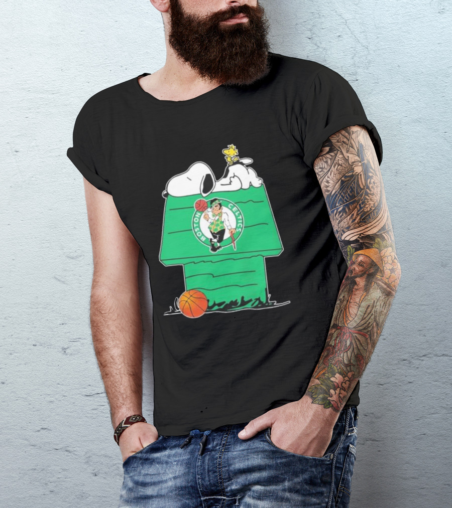 Peanuts Snoopy Woodstock Boston Celtics Basketball House T-Shirt