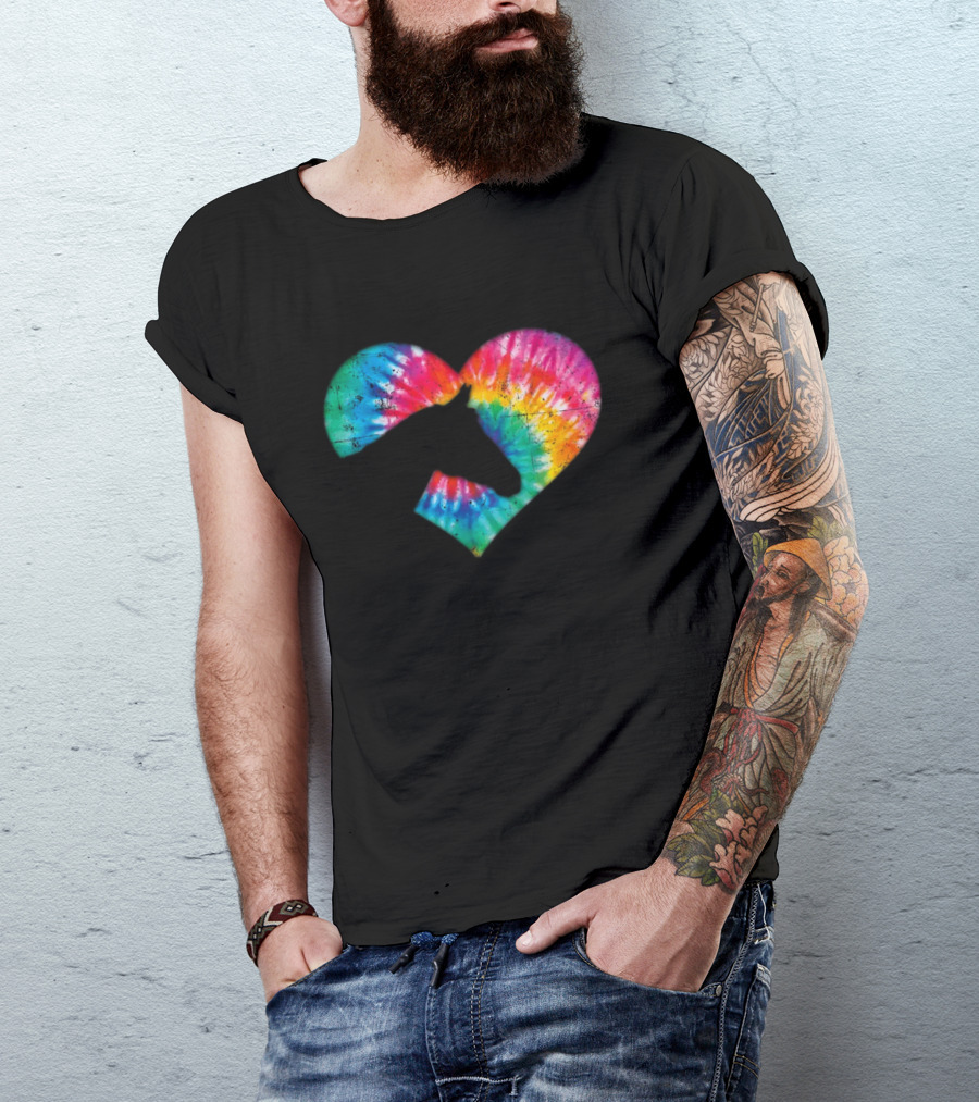 Horse Lover Tie-Dye Rainbow Heart T-Shirt