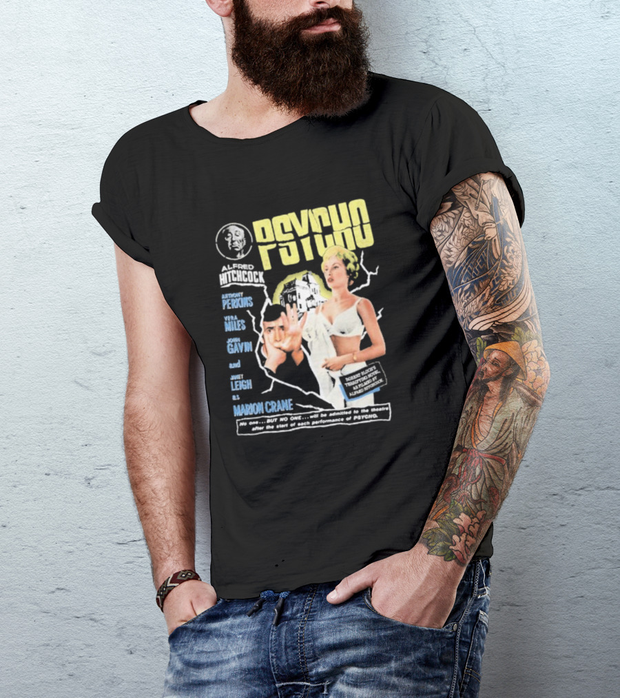 Alfred Hitchcock's Psycho Anthony Perkins Vera Miles John Gavin Janet Leigh As Marion Crane Theatre Admission Warning T-Shirt