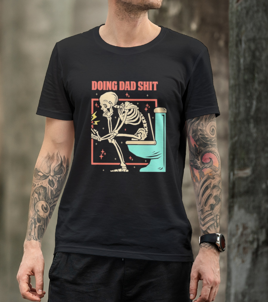 Skeleton Doing Dad Shit With Toilet And Comic Vibes T-Shirt