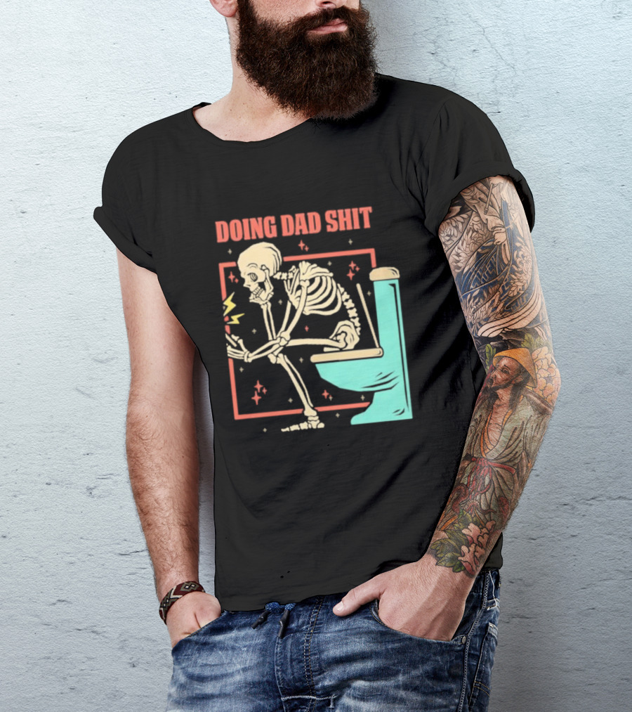 Skeleton Doing Dad Shit With Toilet And Comic Vibes T-Shirt