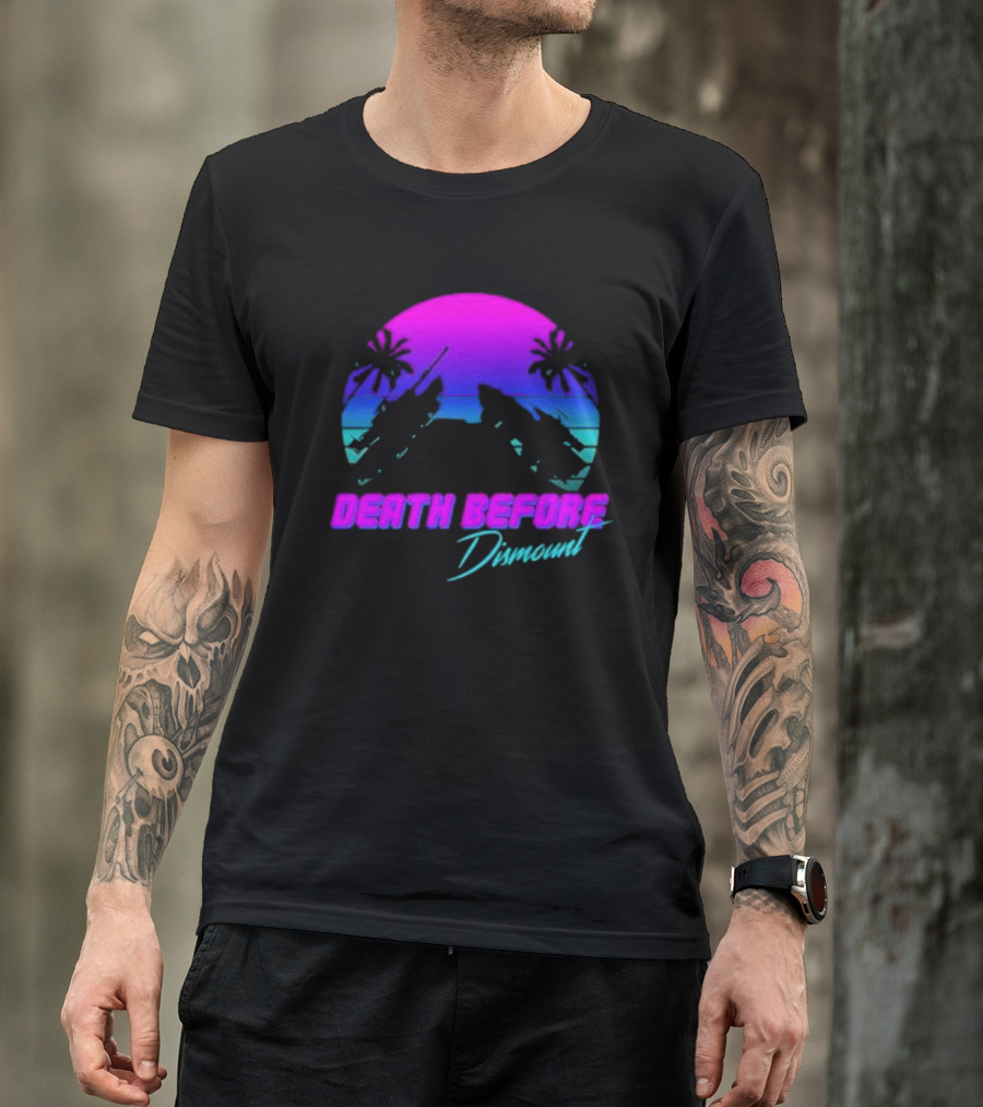 Tactically Jaded Death Before Dismount Retro Sunset Palms Rocket T-Shirt