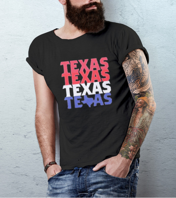 Texas Texas Texas Texas Map Red White Blue T-Shirt
