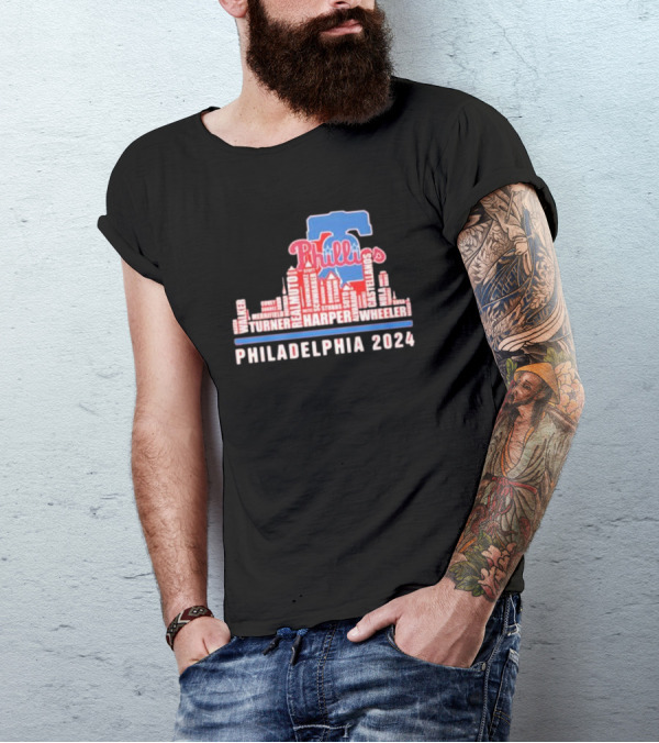 Philadelphia Phillies Harper Wheeler Skyline Players Name Philadelphia T-Shirt