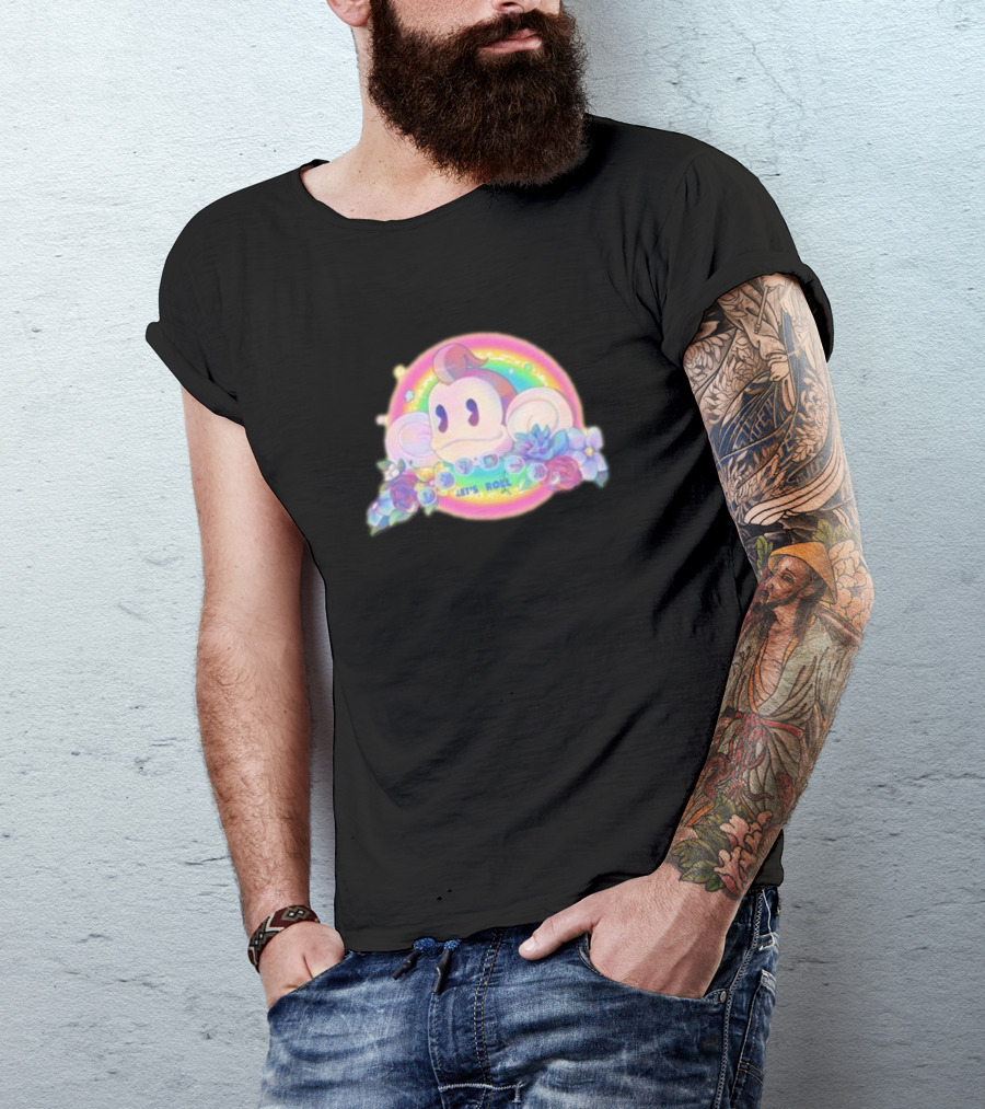 Quit Monkeying Around Let's Roll With Rainbow Monkey And Flowers T-Shirt