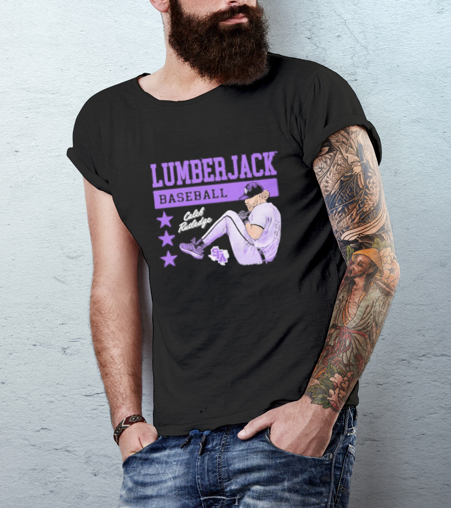 Lumberjack Baseball Caleb Rutledge SFA Cartoon T-Shirt