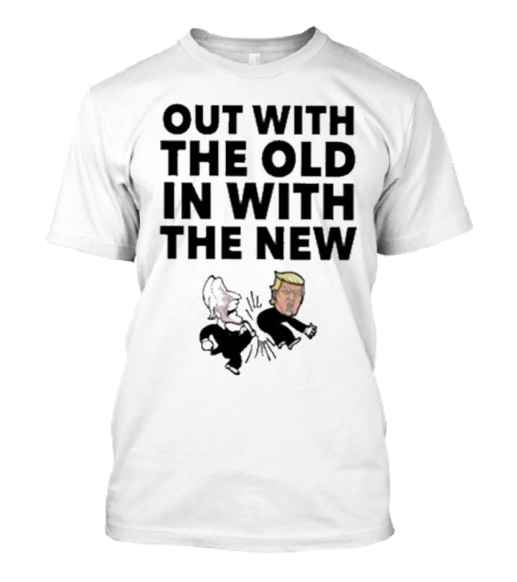 Out With The Old In With The New Trump Kicking Biden Cartoon T-Shirt