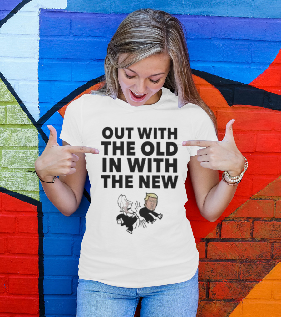 Out With The Old In With The New Trump Kicking Biden Cartoon T-Shirt