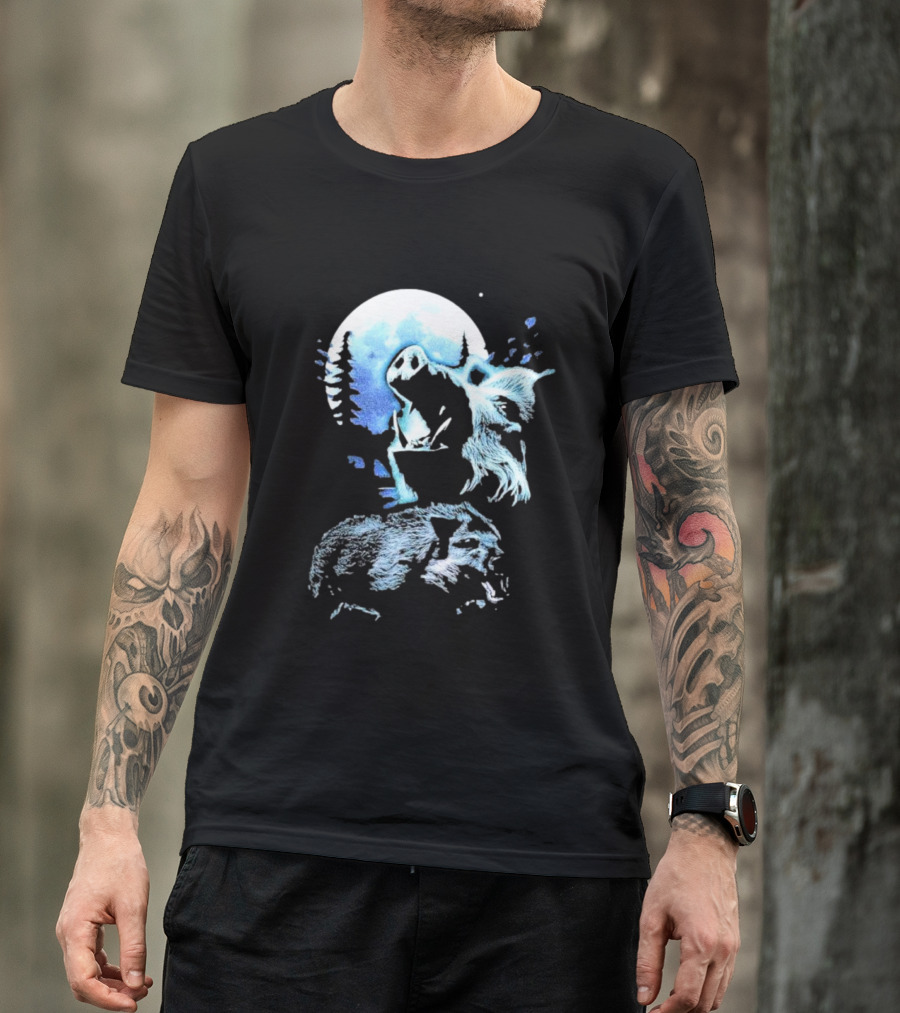 Wild Boar Howling At The Moon Men’s Forest Night Scene T-Shirt