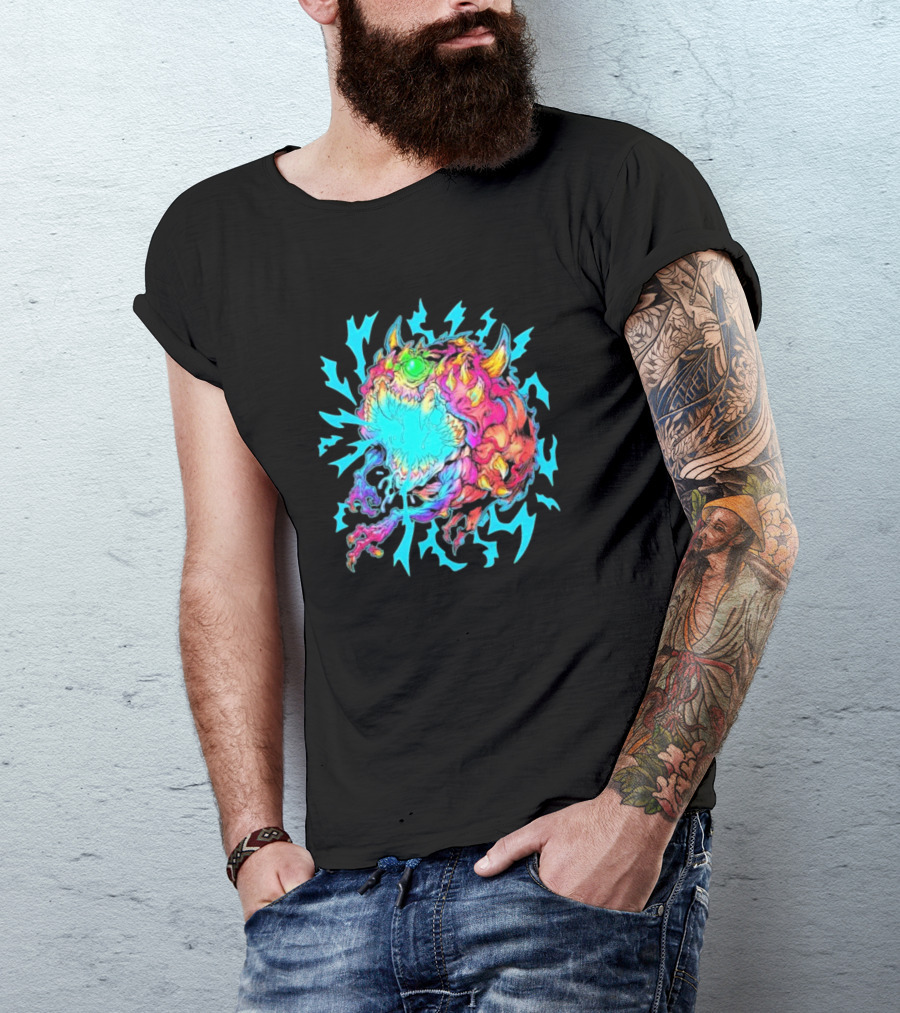 Doom Cacodemon Beast Wreck Neon Monster Explosion T-Shirt