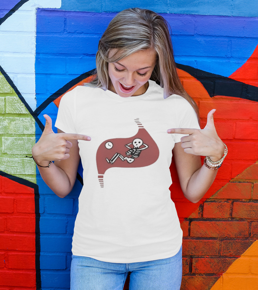 Falins Stomach Skeleton Relaxing Inside Red Shape T-Shirt