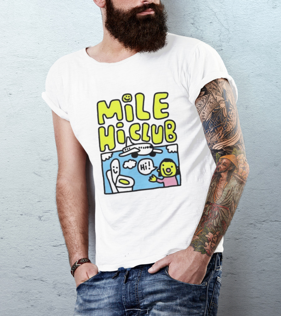 Mile Hi Club Airplane Bathroom Cartoon Hi Smiley Face T-Shirt