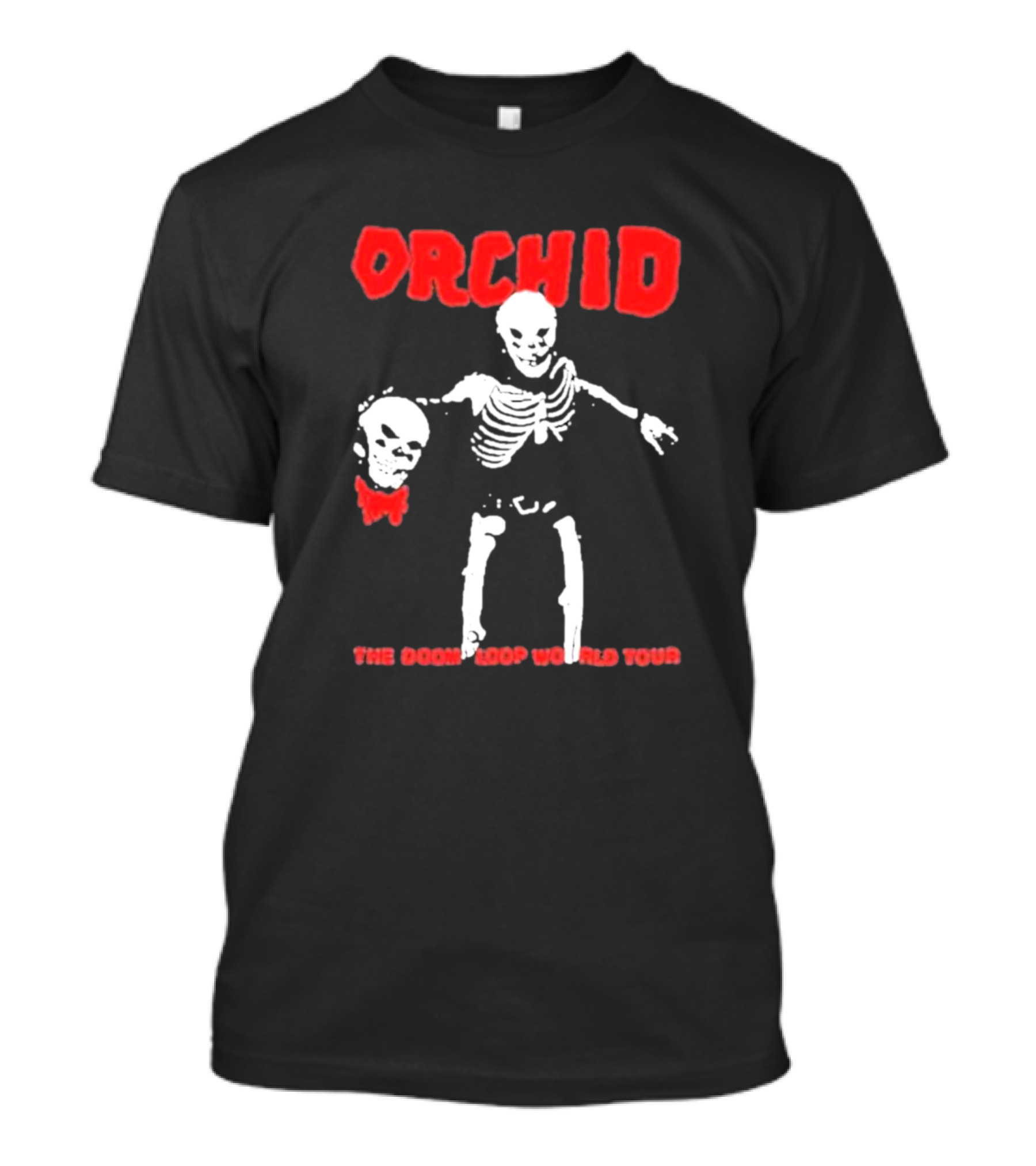 Orchid Skeleton Holding Skull The Doom Loop World Tour T-Shirt