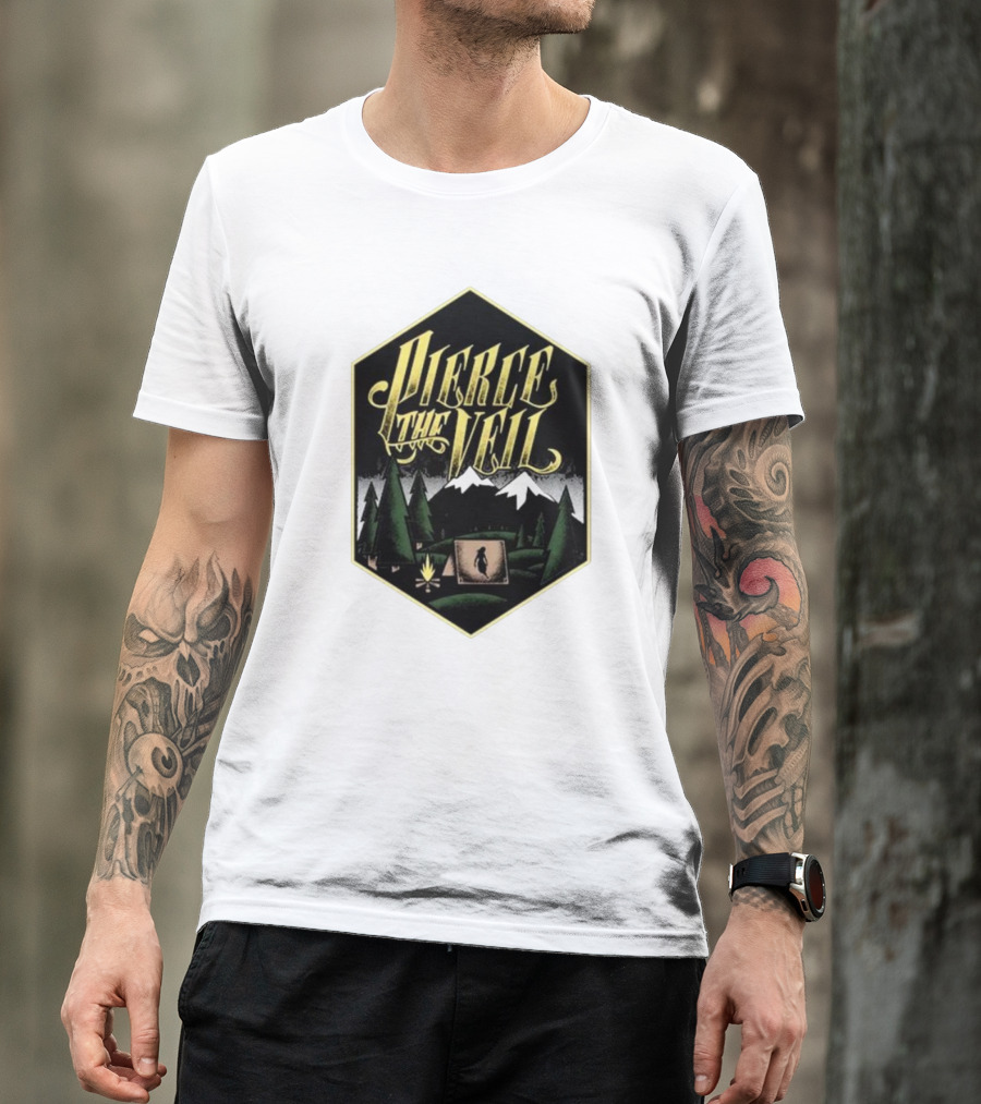 Pierce The Veil Mountain Tent Campfire Forest Scene T-Shirt