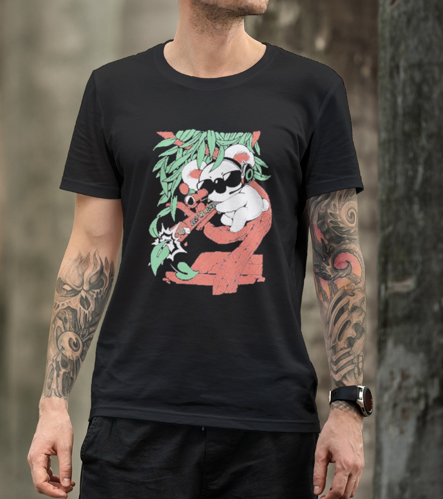 Flyquest Leaf Me Alone Koala Sniper On Tree Branch With Sunglasses And Headphones T-Shirt