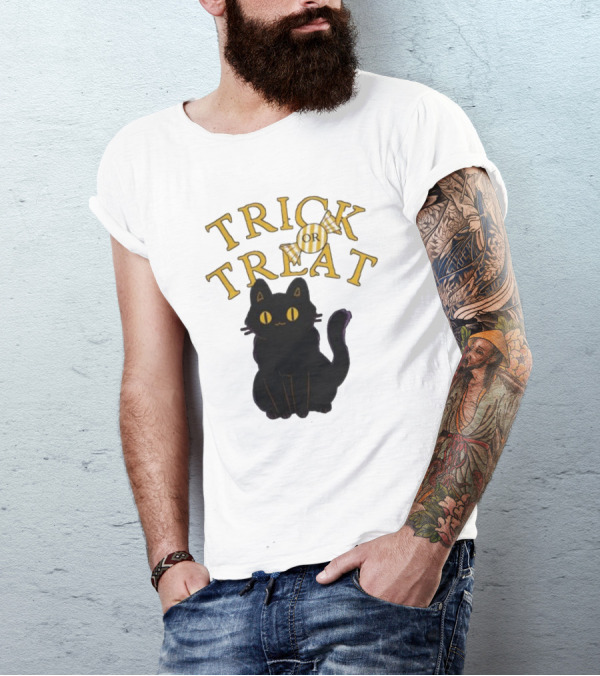 Trick Or Treat Candy Black Cat Halloween T-Shirt