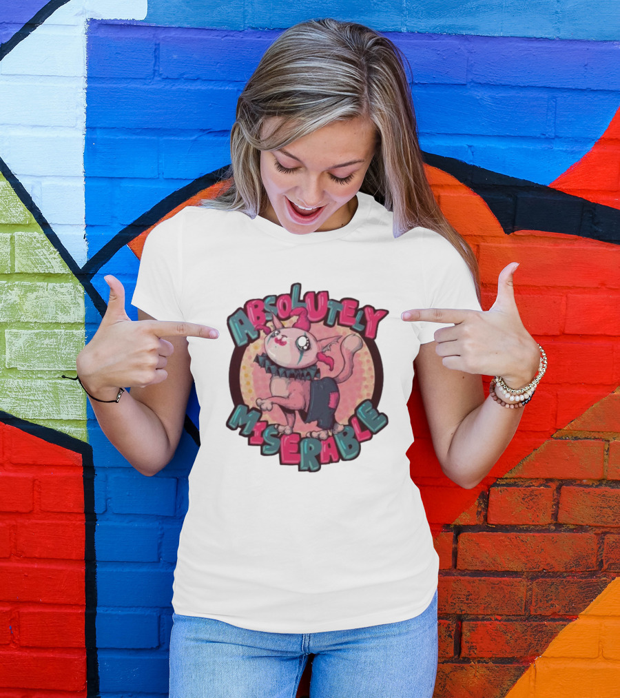 Absolutely Miserable Patchwork Cat With Puffy Text T-Shirt