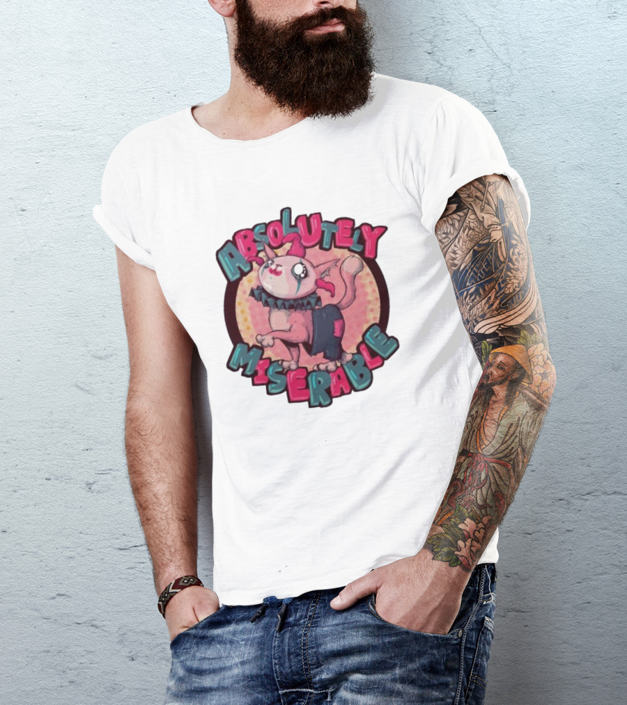 Absolutely Miserable Patchwork Cat With Puffy Text T-Shirt