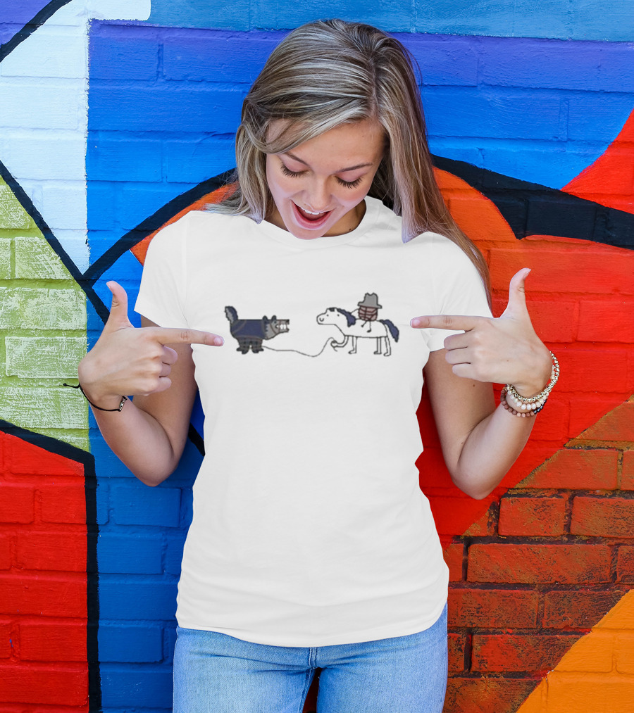 Mavs Tie Up The Wolves Cartoon Cowboy And Horse Roping Wolf T-Shirt